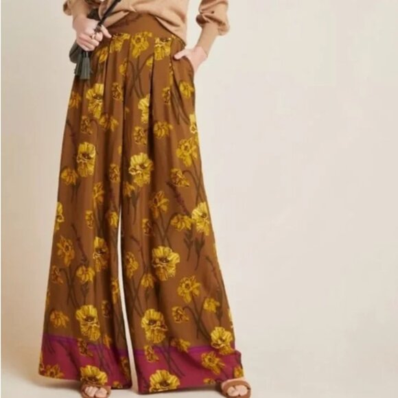 NWT $130 Anthropologie Maeve Terrace Floral Palazzo Pants in size 0! - Picture 1 of 6